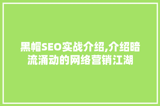 黑帽SEO实战介绍,介绍暗流涌动的网络营销江湖 搜狗SEO