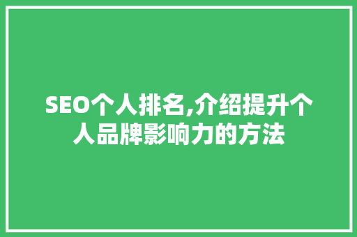 SEO个人排名,介绍提升个人品牌影响力的方法
