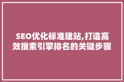 SEO优化标准建站,打造高效搜索引擎排名的关键步骤