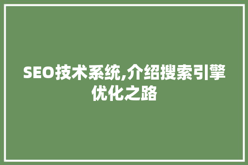 SEO技术系统,介绍搜索引擎优化之路