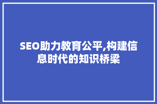 SEO助力教育公平,构建信息时代的知识桥梁
