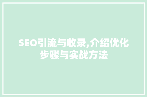 SEO引流与收录,介绍优化步骤与实战方法