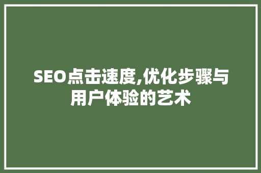 SEO点击速度,优化步骤与用户体验的艺术
