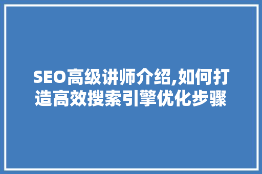 SEO高级讲师介绍,如何打造高效搜索引擎优化步骤 神马SEO
