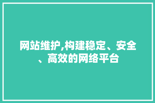 网站维护,构建稳定、安全、高效的网络平台