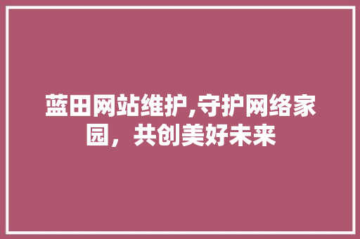 蓝田网站维护,守护网络家园，共创美好未来 GoogleSEO