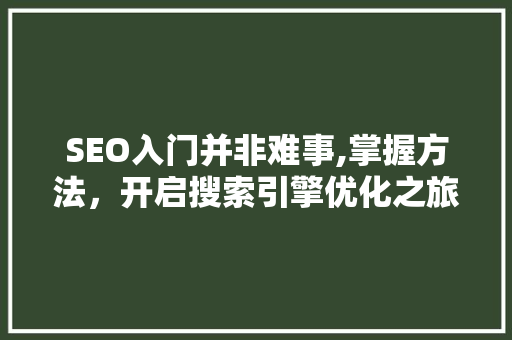 SEO入门并非难事,掌握方法，开启搜索引擎优化之旅