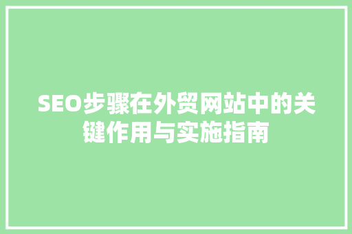 SEO步骤在外贸网站中的关键作用与实施指南 神马SEO