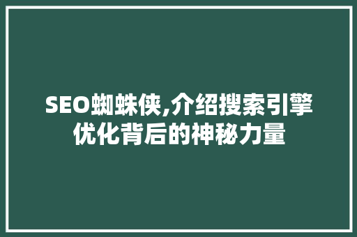 SEO蜘蛛侠,介绍搜索引擎优化背后的神秘力量 搜狗SEO