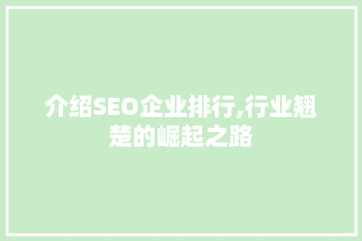 介绍SEO企业排行,行业翘楚的崛起之路 神马SEO