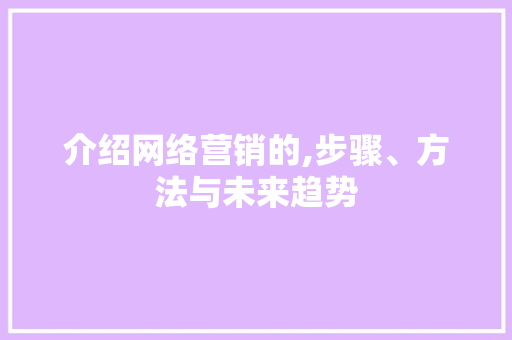 介绍网络营销的,步骤、方法与未来趋势