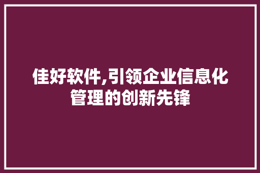 佳好软件,引领企业信息化管理的创新先锋