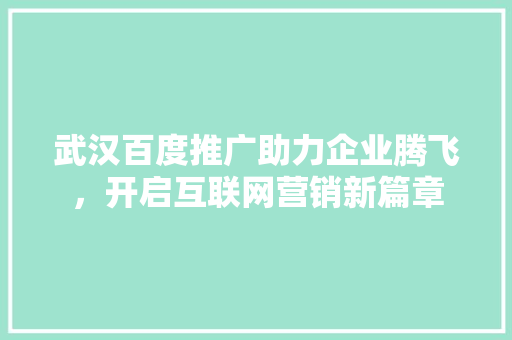 武汉百度推广助力企业腾飞，开启互联网营销新篇章 搜狗SEO