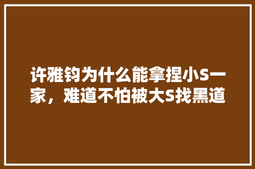 许雅钧为什么能拿捏小S一家，难道不怕被大S找黑道打断腿吗「为什么台湾女设计师那么多」