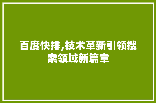 百度快排,技术革新引领搜索领域新篇章 GoogleSEO