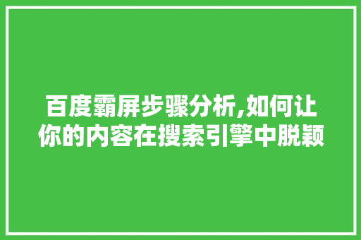 百度霸屏步骤分析,如何让你的内容在搜索引擎中脱颖而出 百度SEO