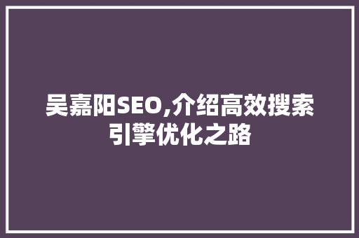 吴嘉阳SEO,介绍高效搜索引擎优化之路 搜狗SEO