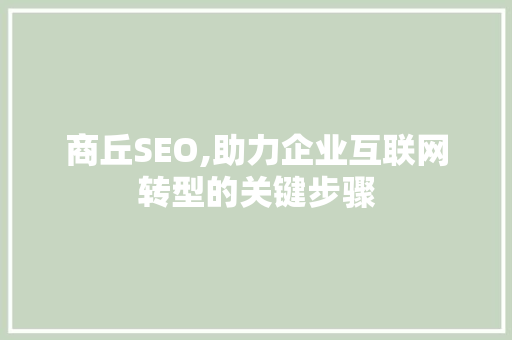 商丘SEO,助力企业互联网转型的关键步骤