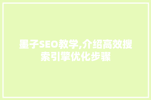 墨子SEO教学,介绍高效搜索引擎优化步骤