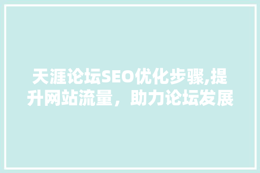 天涯论坛SEO优化步骤,提升网站流量，助力论坛发展 神马SEO