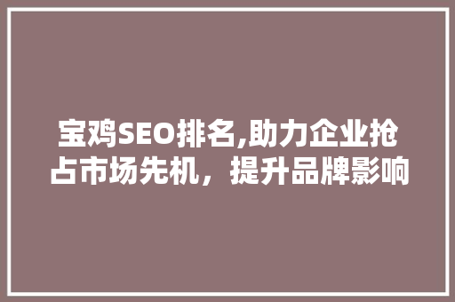 宝鸡SEO排名,助力企业抢占市场先机，提升品牌影响力 神马SEO