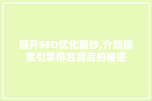 揭开SEO优化面纱,介绍搜索引擎排名背后的秘密
