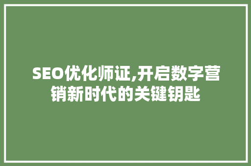 SEO优化师证,开启数字营销新时代的关键钥匙 必应SEO