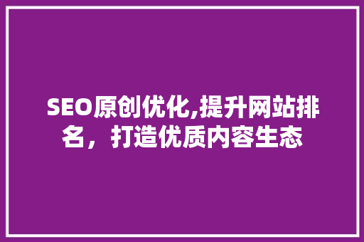 SEO原创优化,提升网站排名，打造优质内容生态