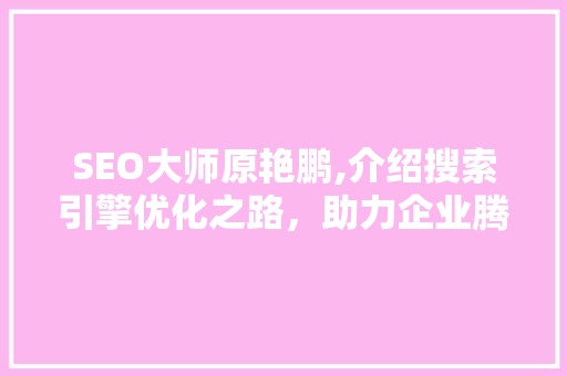 SEO大师原艳鹏,介绍搜索引擎优化之路，助力企业腾飞