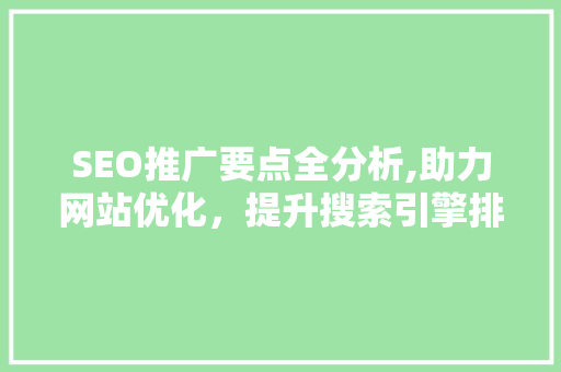 SEO推广要点全分析,助力网站优化，提升搜索引擎排名