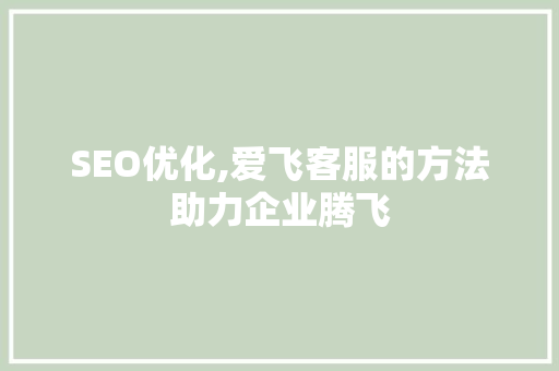 SEO优化,爱飞客服的方法助力企业腾飞 百度SEO