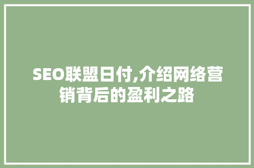SEO联盟日付,介绍网络营销背后的盈利之路 必应SEO