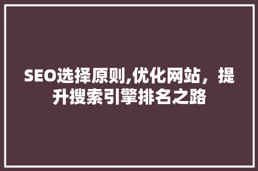 SEO选择原则,优化网站，提升搜索引擎排名之路 搜狗SEO