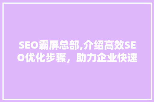 SEO霸屏总部,介绍高效SEO优化步骤，助力企业快速提升在线知名度 必应SEO