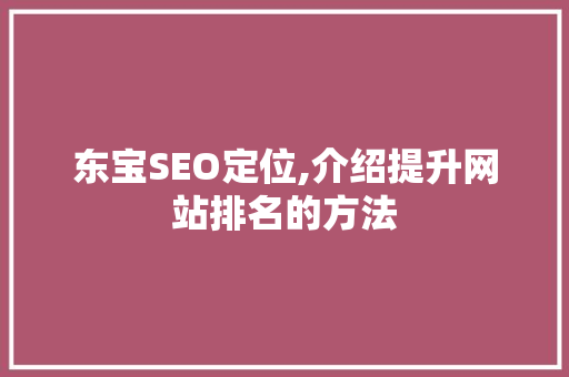 东宝SEO定位,介绍提升网站排名的方法 GoogleSEO