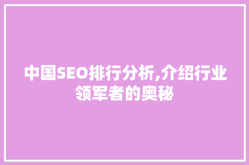 中国SEO排行分析,介绍行业领军者的奥秘 神马SEO