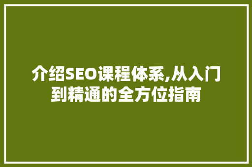 介绍SEO课程体系,从入门到精通的全方位指南