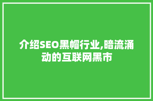 介绍SEO黑帽行业,暗流涌动的互联网黑市 搜狗SEO