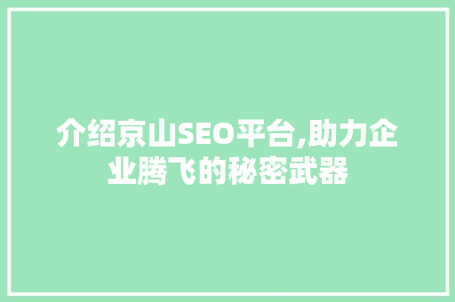 介绍京山SEO平台,助力企业腾飞的秘密武器