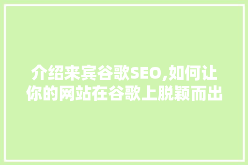 介绍来宾谷歌SEO,如何让你的网站在谷歌上脱颖而出 神马SEO