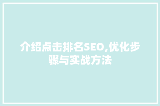 介绍点击排名SEO,优化步骤与实战方法 百度SEO
