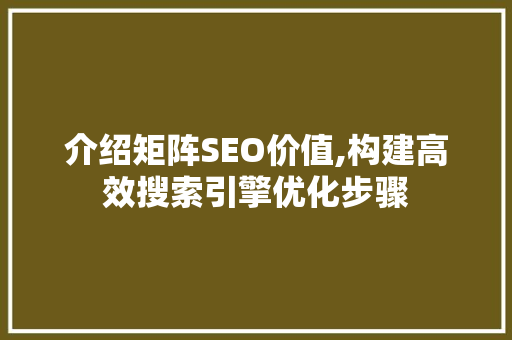 介绍矩阵SEO价值,构建高效搜索引擎优化步骤 百度SEO