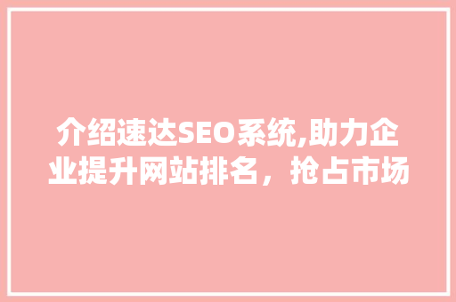 介绍速达SEO系统,助力企业提升网站排名，抢占市场先机