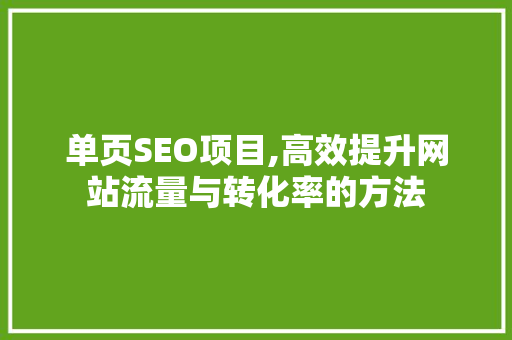 单页SEO项目,高效提升网站流量与转化率的方法