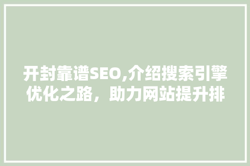 开封靠谱SEO,介绍搜索引擎优化之路，助力网站提升排名