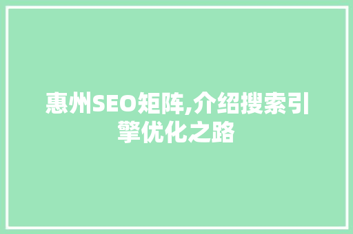 惠州SEO矩阵,介绍搜索引擎优化之路