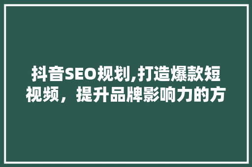 抖音SEO规划,打造爆款短视频，提升品牌影响力的方法 神马SEO