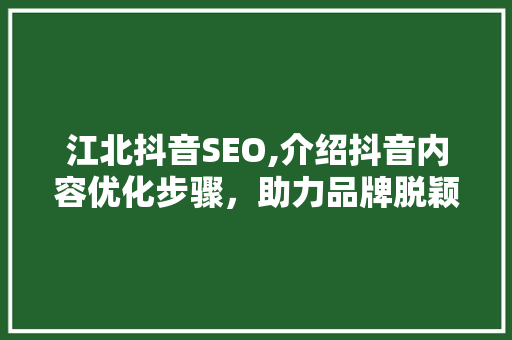 江北抖音SEO,介绍抖音内容优化步骤，助力品牌脱颖而出 百度SEO