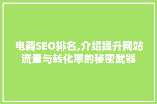 电商SEO排名,介绍提升网站流量与转化率的秘密武器 GoogleSEO