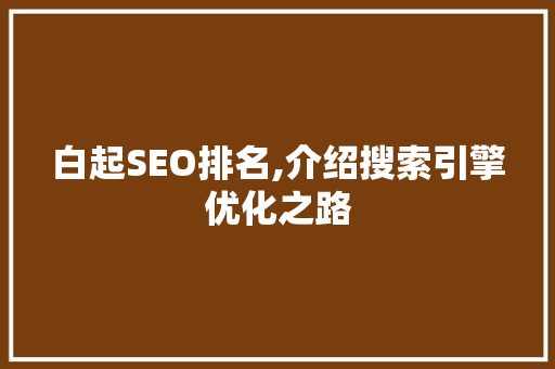 白起SEO排名,介绍搜索引擎优化之路 搜狗SEO